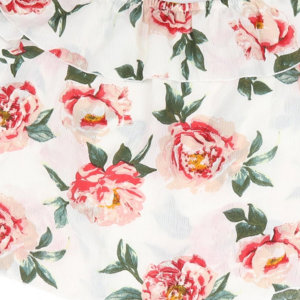 Ambience Womens White Floral Polyester Basic Blouse Size S Off the Shoulder - Rose Print Bardot