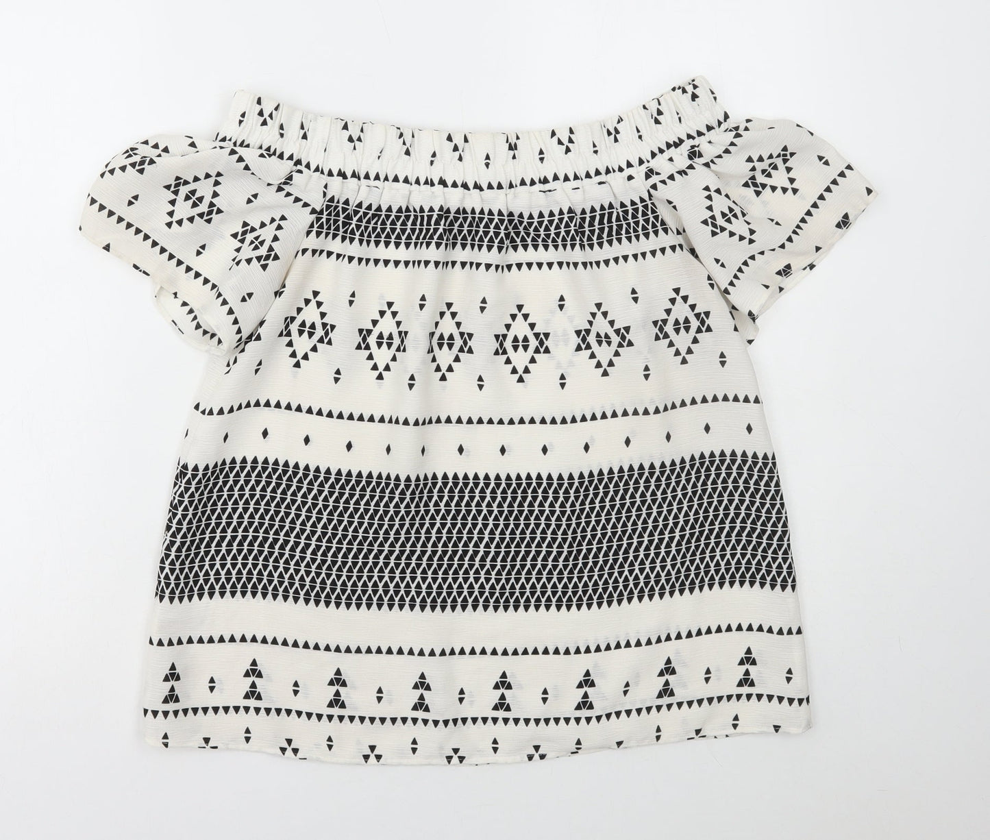 Atmos & Here Womens White Geometric Polyester Basic Blouse Size 10 Off the Shoulder
