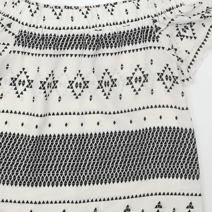 Atmos & Here Womens White Geometric Polyester Basic Blouse Size 10 Off the Shoulder