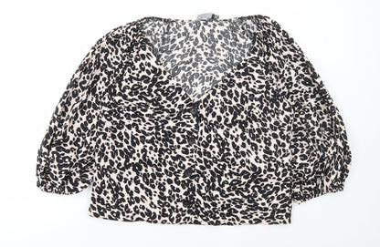 ASOS Womens Multicoloured Animal Print Cotton Basic Blouse Size 14 V-Neck - Leopard Print