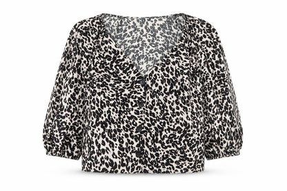 ASOS Womens Multicoloured Animal Print Cotton Basic Blouse Size 14 V-Neck - Leopard Print