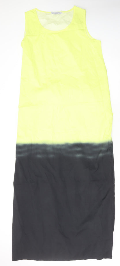 MissLook Womens Yellow Colourblock Cotton Tank Dress Size XL Round Neck Pullover