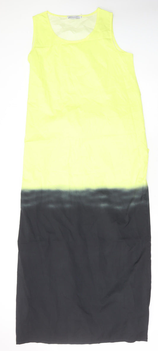MissLook Womens Yellow Colourblock Cotton Tank Dress Size XL Round Neck Pullover