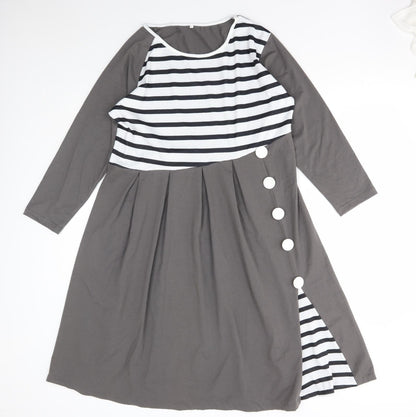 Preworn Womens Multicoloured Striped Polyester A-Line Size L Round Neck Pullover