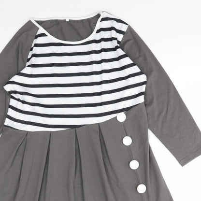 Preworn Womens Multicoloured Striped Polyester A-Line Size L Round Neck Pullover