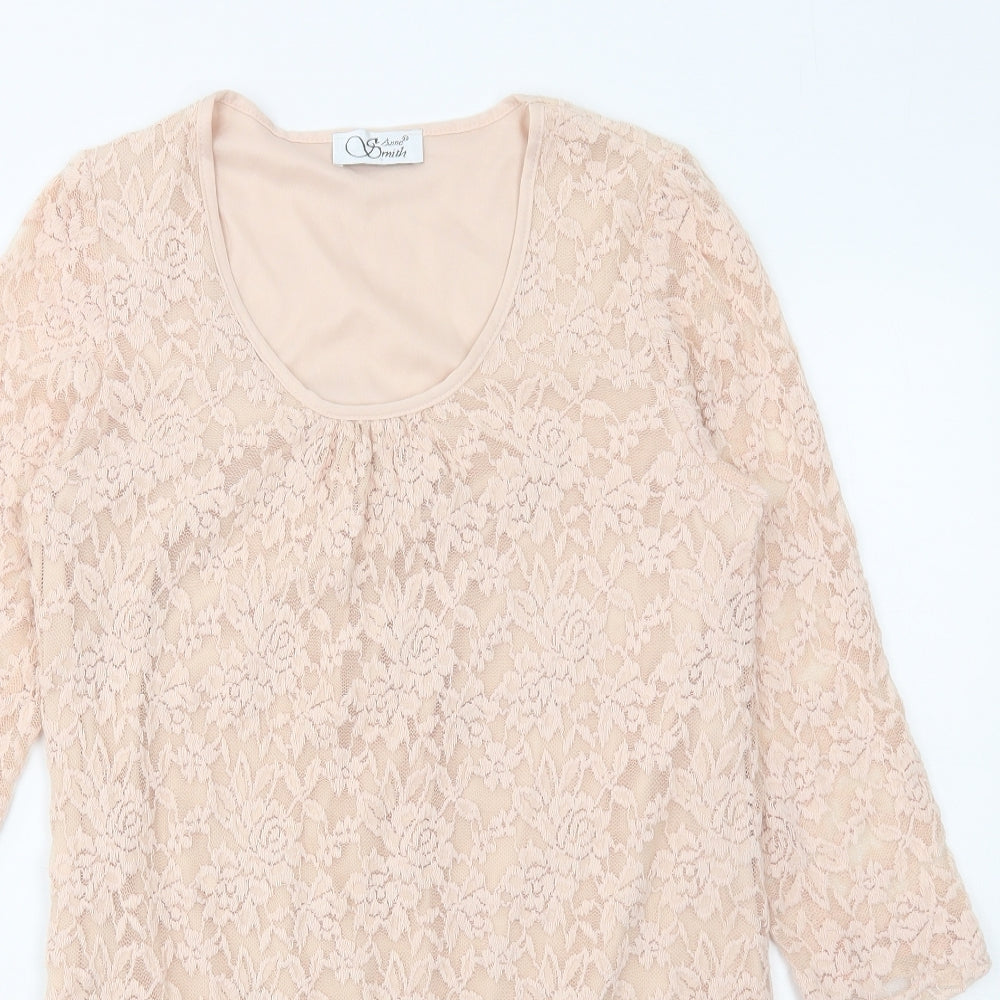 Anne Smith Womens Pink Polyester A-Line Size 14 Round Neck Pullover