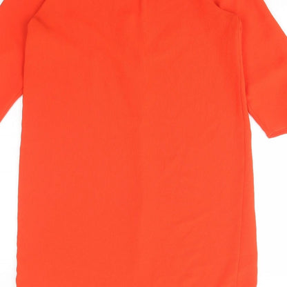 Zara Womens Orange Polyester Shirt Dress Size XS V-Neck Button