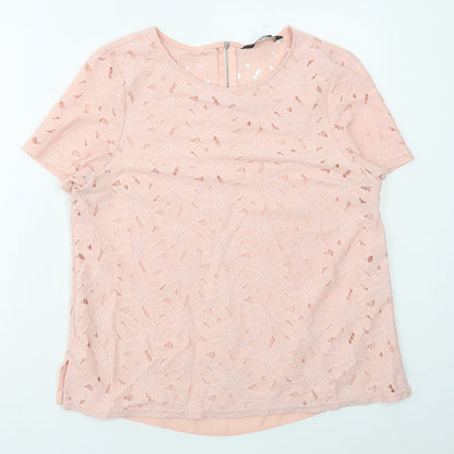 Dororthy Perkins Womens Pink Nylon Basic T-Shirt Size 14 Round Neck
