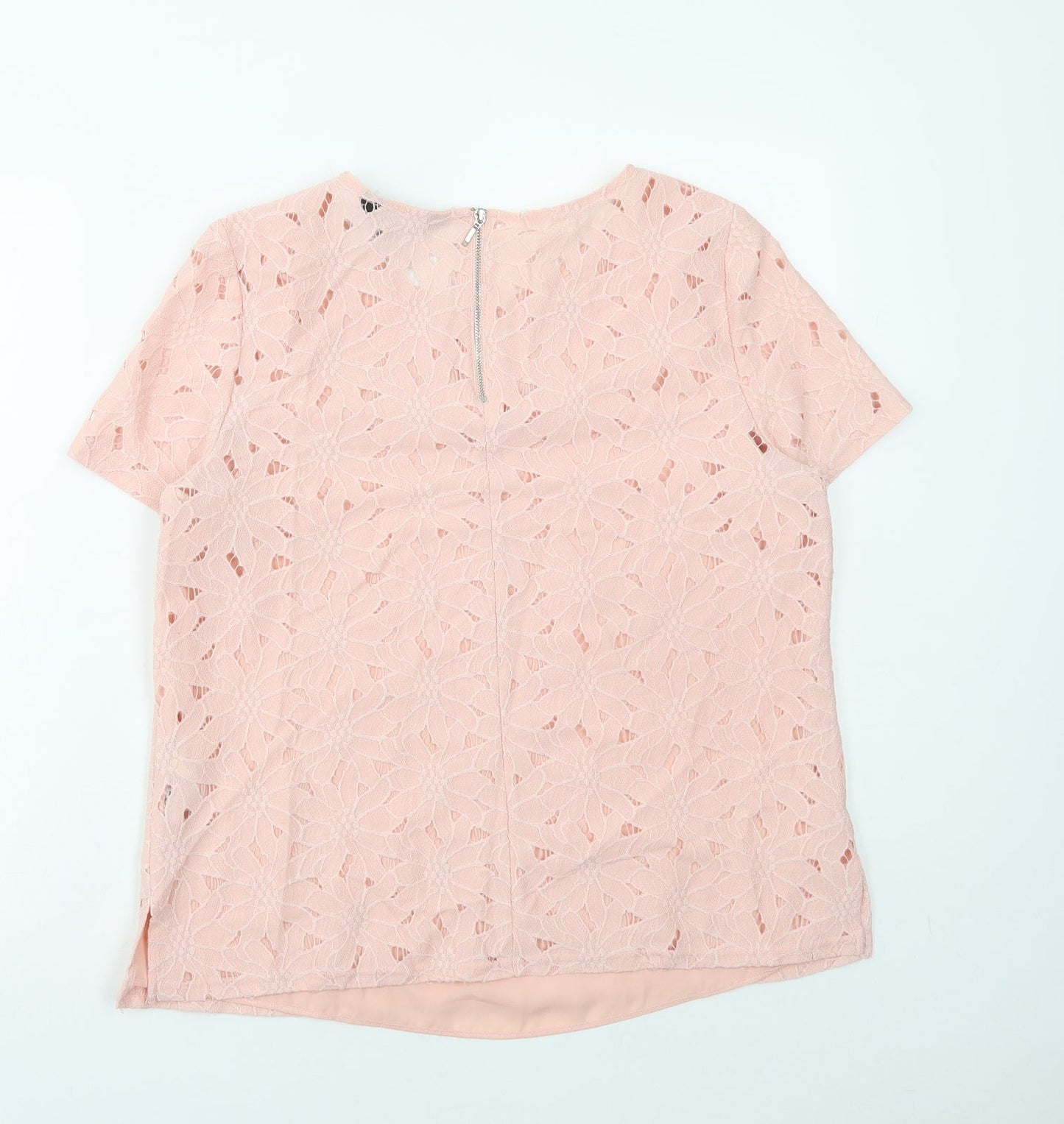 Dororthy Perkins Womens Pink Nylon Basic T-Shirt Size 14 Round Neck