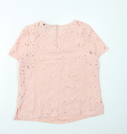 Dororthy Perkins Womens Pink Nylon Basic T-Shirt Size 14 Round Neck