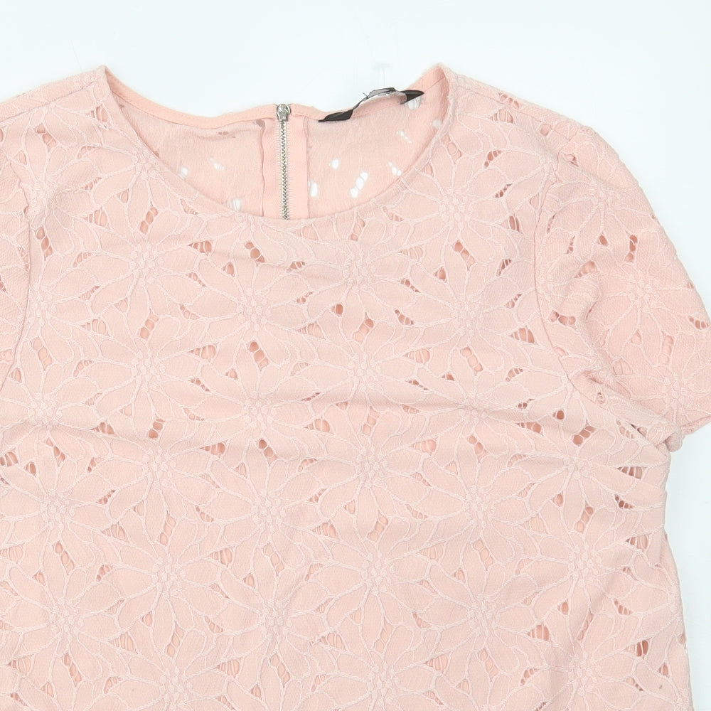 Dororthy Perkins Womens Pink Nylon Basic T-Shirt Size 14 Round Neck