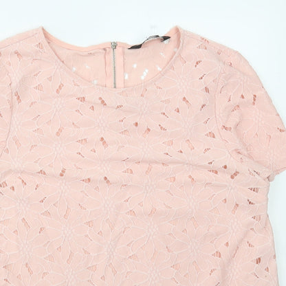Dororthy Perkins Womens Pink Nylon Basic T-Shirt Size 14 Round Neck
