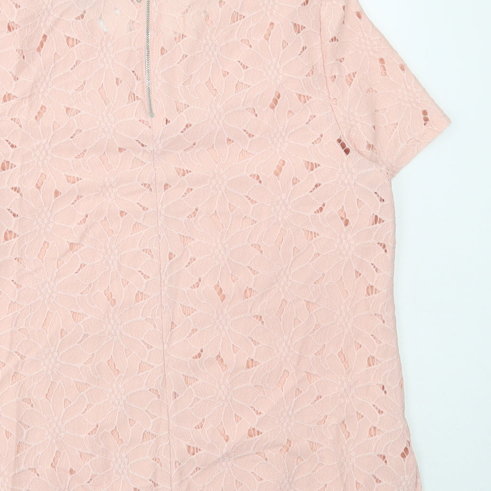 Dororthy Perkins Womens Pink Nylon Basic T-Shirt Size 14 Round Neck