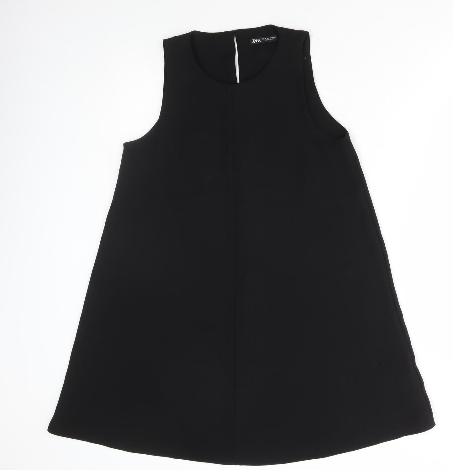 Zara Womens Black Polyester A-Line Size S High Neck Button