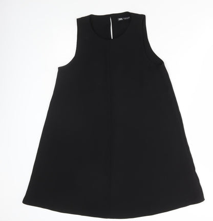 Zara Womens Black Polyester A-Line Size S High Neck Button