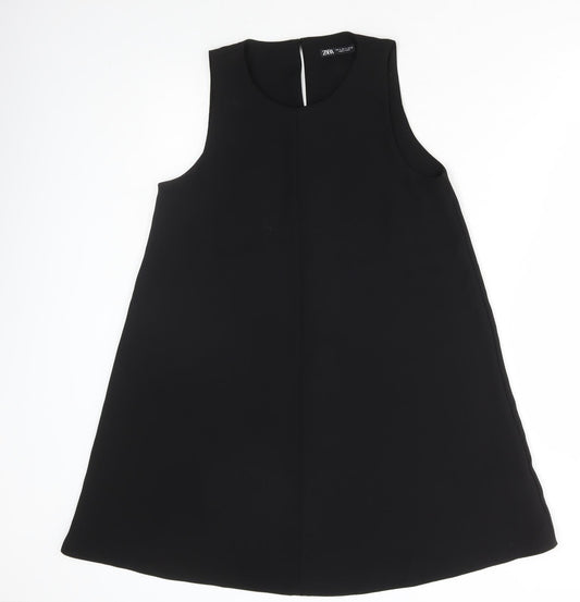 Zara Womens Black Polyester A-Line Size S High Neck Button