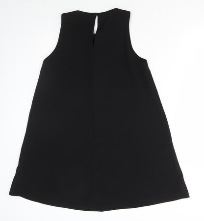 Zara Womens Black Polyester A-Line Size S High Neck Button