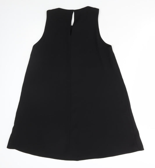 Zara Womens Black Polyester A-Line Size S High Neck Button