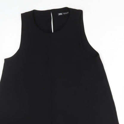 Zara Womens Black Polyester A-Line Size S High Neck Button