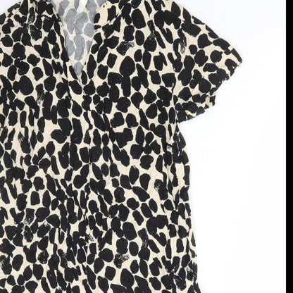 H&M Womens Brown Geometric Viscose A-Line Size S V-Neck Pullover