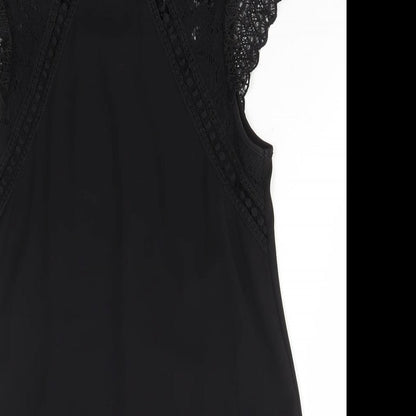 Zara Womens Black Polyester A-Line Size XS High Neck Button - Lace Detail