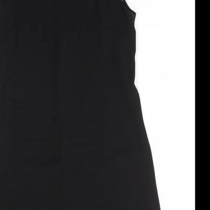Zara Womens Black Polyester A-Line Size XS High Neck Button - Lace Detail