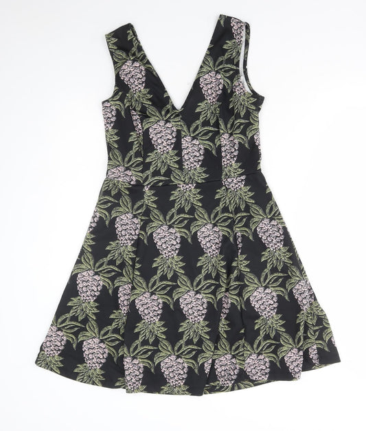 H&M Womens Multicoloured Floral Polyester Fit & Flare Size M V-Neck Pullover - Pineapple Print