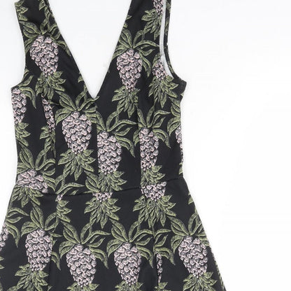 H&M Womens Multicoloured Floral Polyester Fit & Flare Size M V-Neck Pullover - Pineapple Print