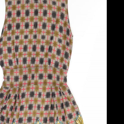 TENKI Womens Multicoloured Geometric Polyester A-Line Size 8 Boat Neck Zip