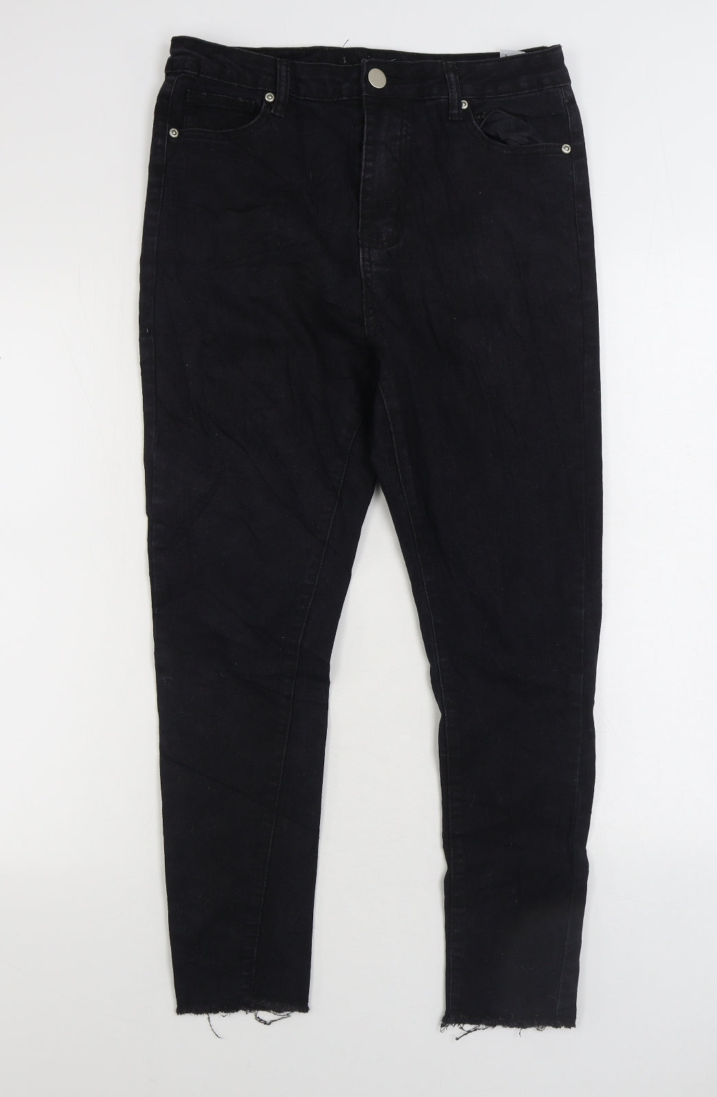 Boohoo Womens Black Cotton Skinny Jeans Size 12 L25 in Regular Zip