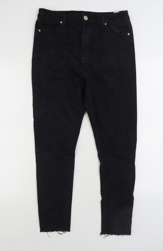 Boohoo Womens Black Cotton Skinny Jeans Size 12 L25 in Regular Zip