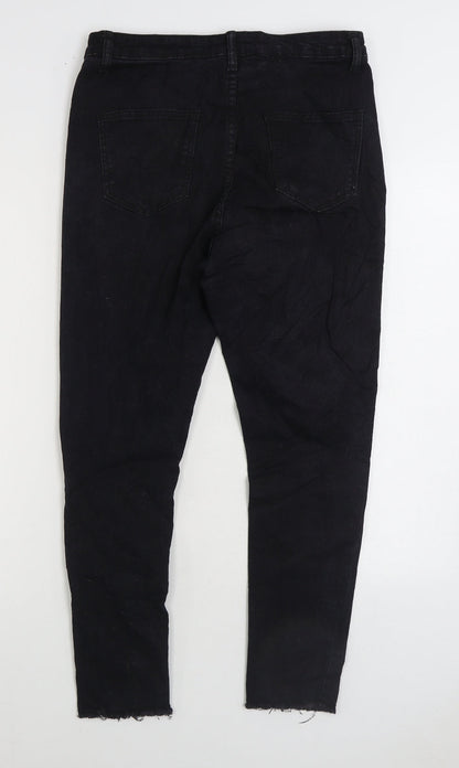 Boohoo Womens Black Cotton Skinny Jeans Size 12 L25 in Regular Zip