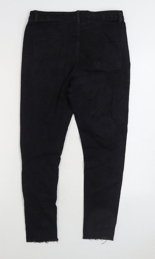 Boohoo Womens Black Cotton Skinny Jeans Size 12 L25 in Regular Zip
