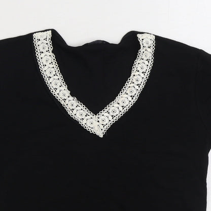 Soul Collection Womens Black Viscose Basic T-Shirt Size S V-Neck - Lace detail neckline