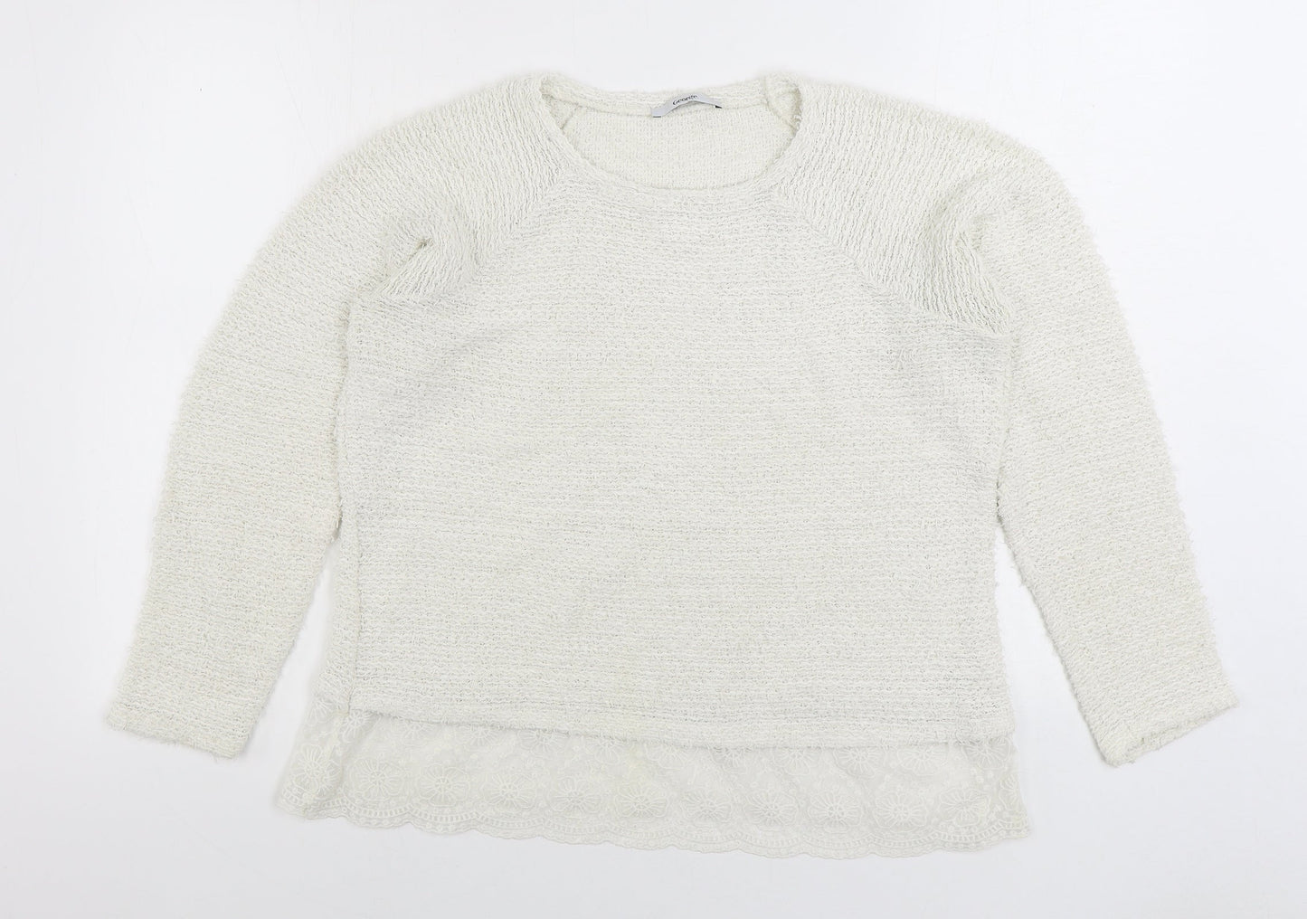 George Womens White Round Neck Acrylic Pullover Jumper Size 14 - Lace Trim