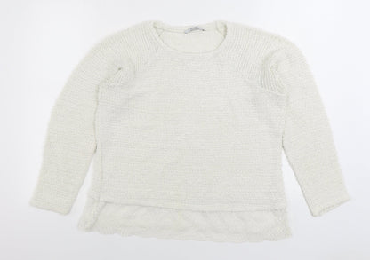 George Womens White Round Neck Acrylic Pullover Jumper Size 14 - Lace Trim