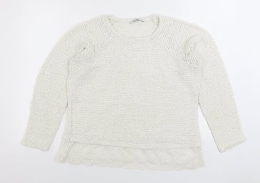 George Womens White Round Neck Acrylic Pullover Jumper Size 14 - Lace Trim