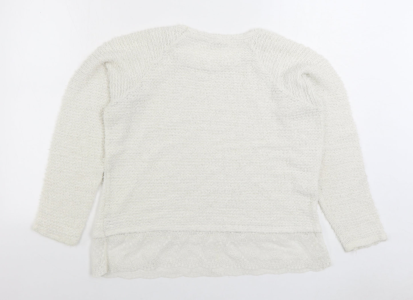 George Womens White Round Neck Acrylic Pullover Jumper Size 14 - Lace Trim
