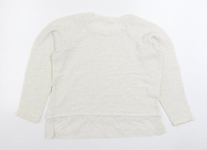 George Womens White Round Neck Acrylic Pullover Jumper Size 14 - Lace Trim