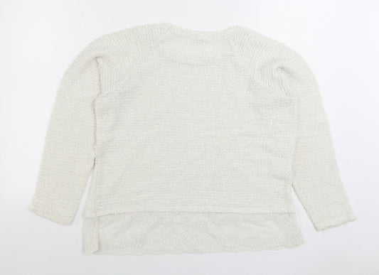George Womens White Round Neck Acrylic Pullover Jumper Size 14 - Lace Trim