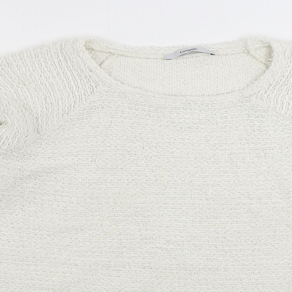 George Womens White Round Neck Acrylic Pullover Jumper Size 14 - Lace Trim