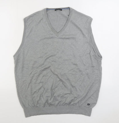 Palm Grove Mens Grey V-Neck Cotton Vest Jumper Size 2XL