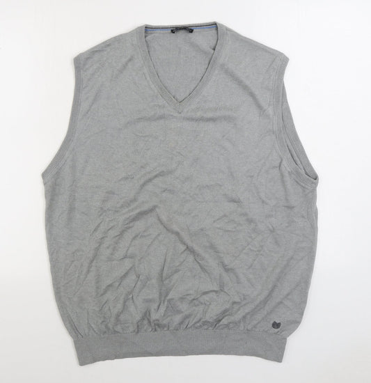 Palm Grove Mens Grey V-Neck Cotton Vest Jumper Size 2XL