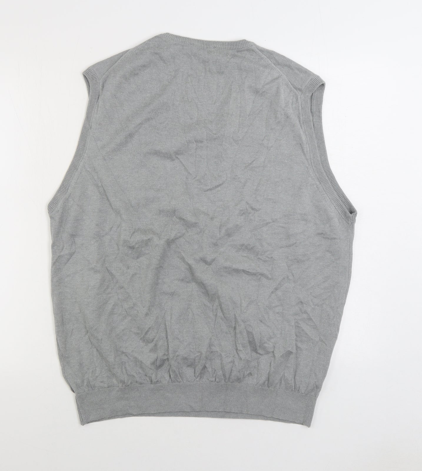 Palm Grove Mens Grey V-Neck Cotton Vest Jumper Size 2XL