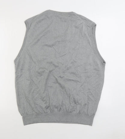 Palm Grove Mens Grey V-Neck Cotton Vest Jumper Size 2XL
