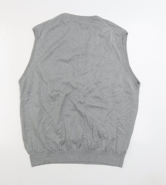 Palm Grove Mens Grey V-Neck Cotton Vest Jumper Size 2XL