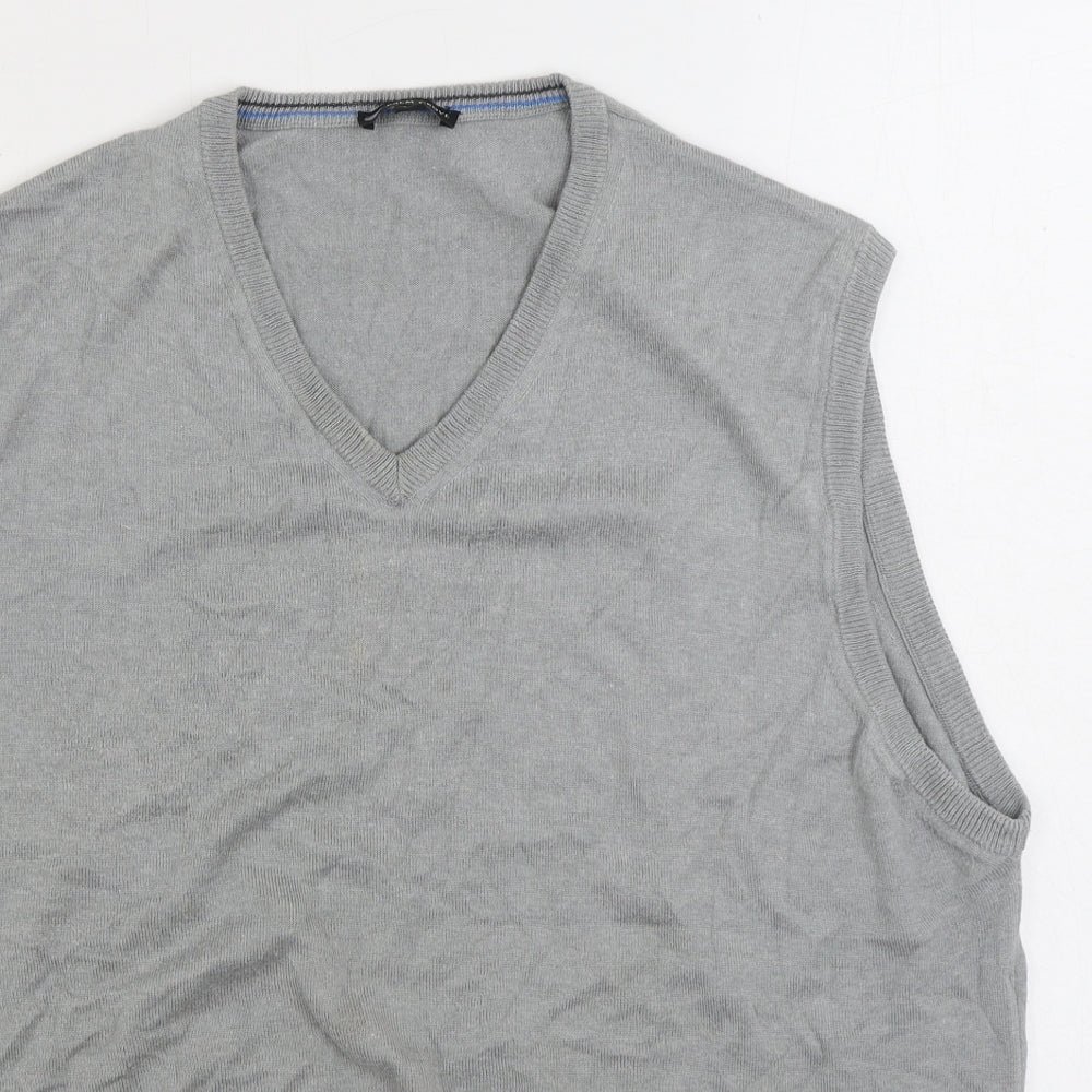 Palm Grove Mens Grey V-Neck Cotton Vest Jumper Size 2XL