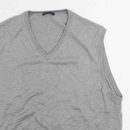 Palm Grove Mens Grey V-Neck Cotton Vest Jumper Size 2XL