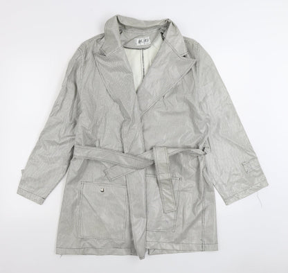 Mick Harold Womens White Geometric Rain Coat Coat Size L Tie - Houndstooth