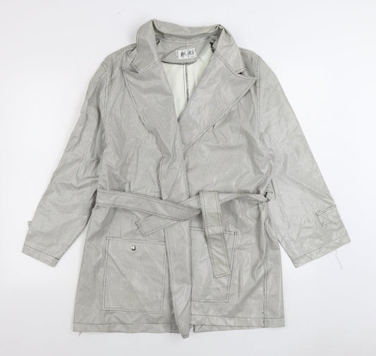 Mick Harold Womens White Geometric Rain Coat Coat Size L Tie - Houndstooth